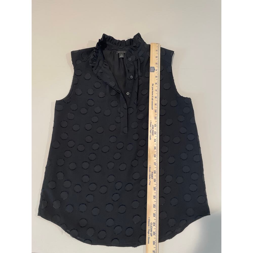 Ann Taylor Black Ruffle Neck Sleeveless Top with Polka Dot Inlay - Picture 5 of 7